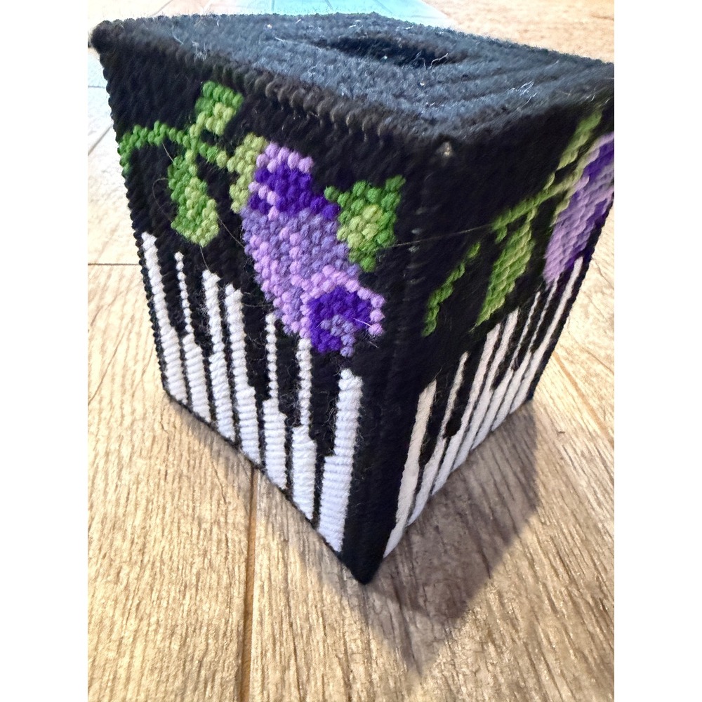 Tissue Box Cover Piano Keys Floral Needlepoint Handmade Home Needlepoint NWOT